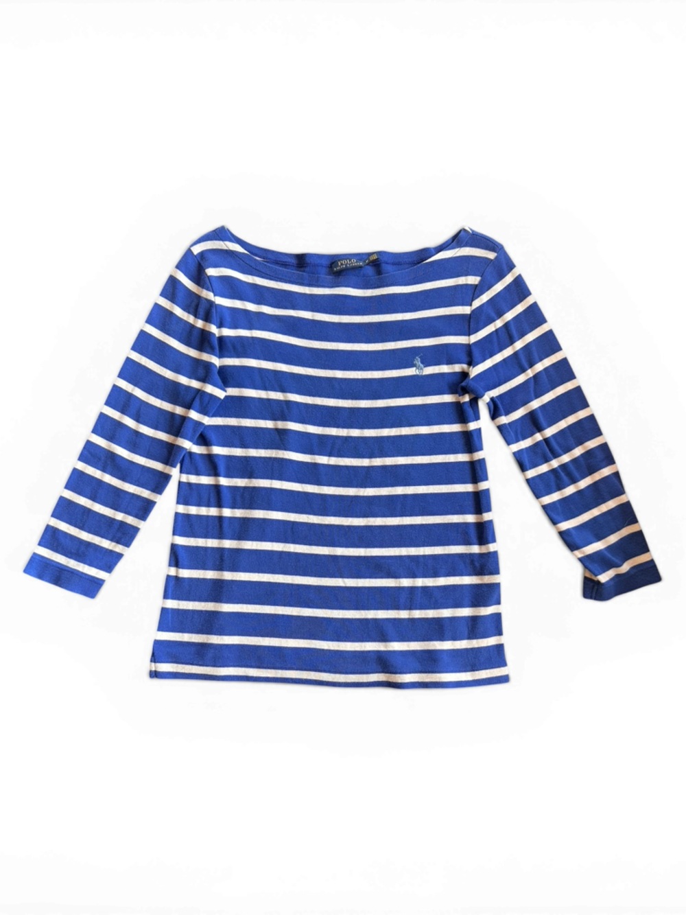 Polo Ralph Lauren blue and white striped with 3/4 sleeves Size Medium